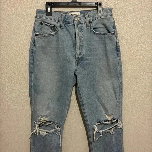 AGOLDE Riley High Rise Straight Crop in Whiplash Distressed Jeans - Picture 3 of 9